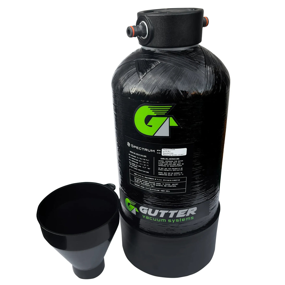 11L DI Resin Filter Vessel (Empty) with Resin Funnel