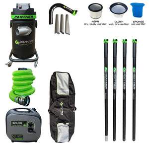 1700w Panther Gutter Vacuum 20ft Clamped Carbon Fibre Pole Package with Carbon Rigid Neck with GVS-2250. Supplied with 5m Green Wire Reinforced Hose.