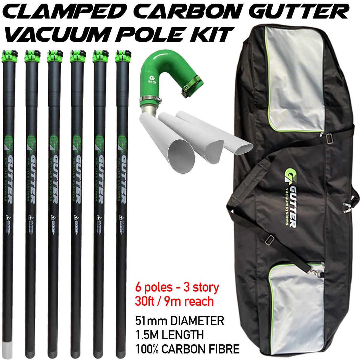 30ft Clamped Carbon Fibre Pole Kit with Silicone Flexi-Neck 