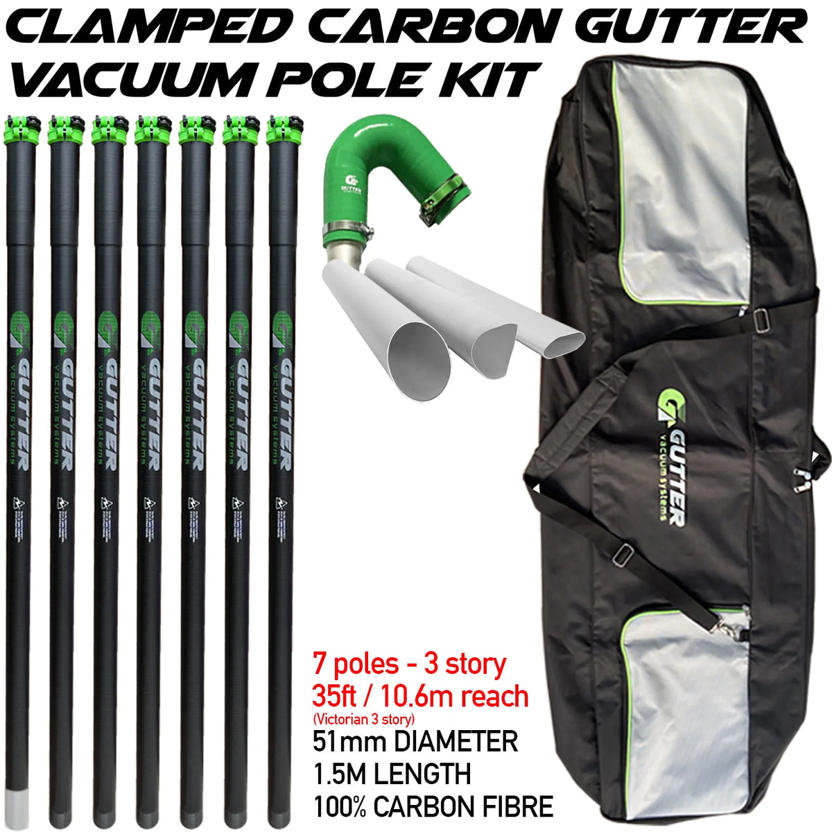 35ft Clamped Carbon Fibre Pole Kit with Silicone Flexi-Neck 