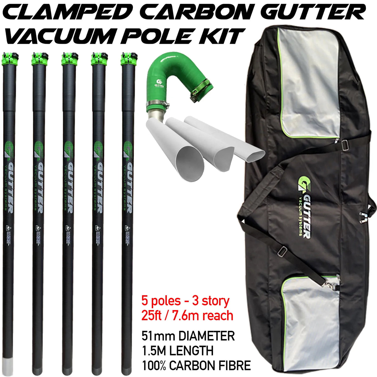 25ft Clamped Carbon Fibre Pole Kit with Silicone Flexi-Neck 
