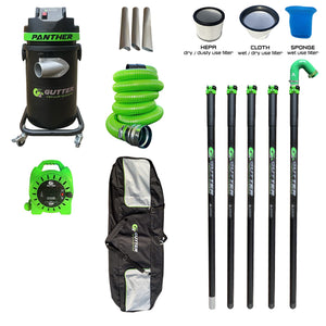 Panther Gutter Vacuum - 25ft Clamped Carbon Fibre Pole Kit with 135 Silicone Flexi Neck with Extension Reel