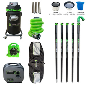 Panther Gutter Vacuum - 25ft Clamped Carbon Fibre Pole Kit with 135 Silicone Flexi Neck with Extension Reel and GVS-2250