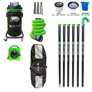 Panther Gutter Vacuum - 30ft Clamped Carbon Fibre Pole Kit with 135 Silicone Flexi Neck with Extension Reel 