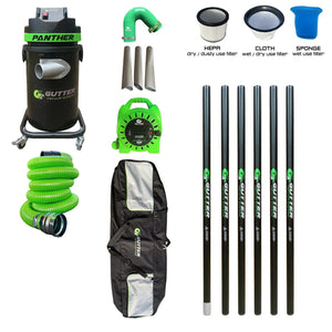 Panther Gutter Vacuum - 30ft Push Fit Carbon Fibre Pole Kit Package with Silicone Flexi Neck with Extension Reel