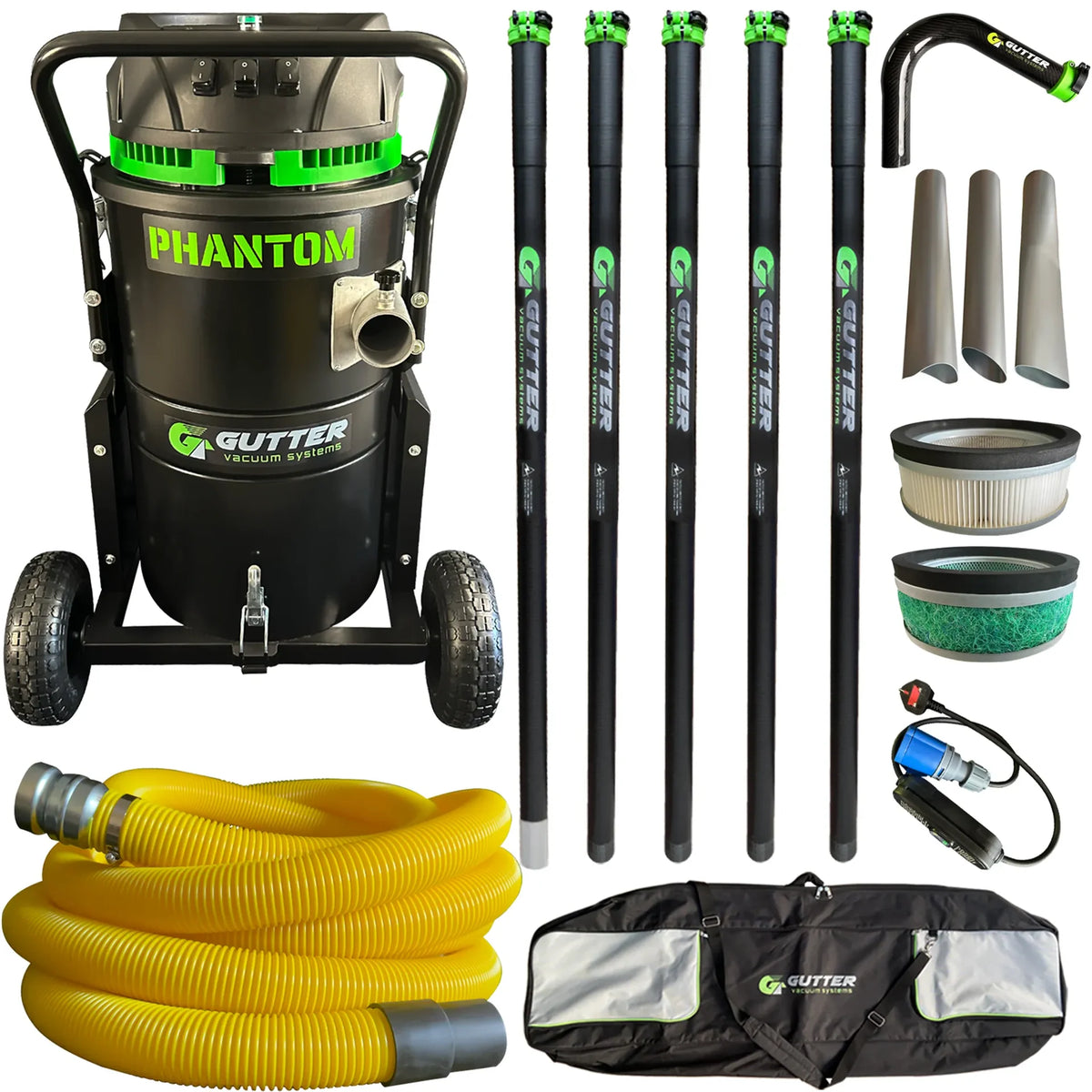 Phantom Gutter Vacuum System with 25ft Clamped Carbon Fibre Poles & Rigid Neck
