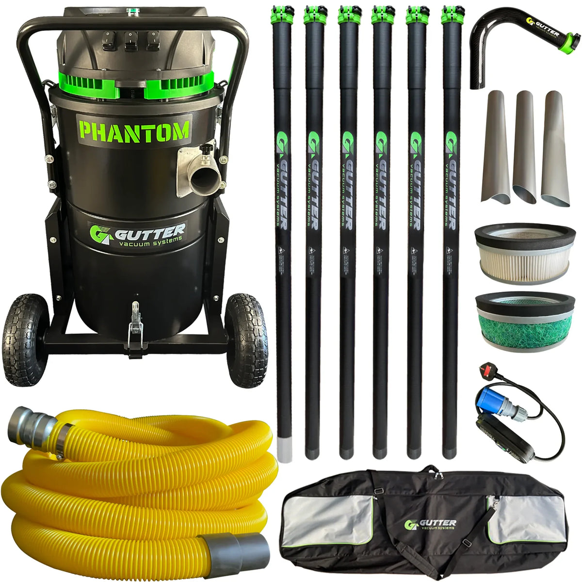 Phantom Gutter Vacuum System with 30ft Clamped Carbon Fibre Poles & Rigid Neck