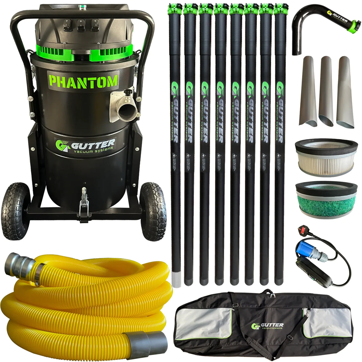 Phantom Gutter Vacuum System with 40ft Clamped Carbon Fibre Poles & Rigid Neck