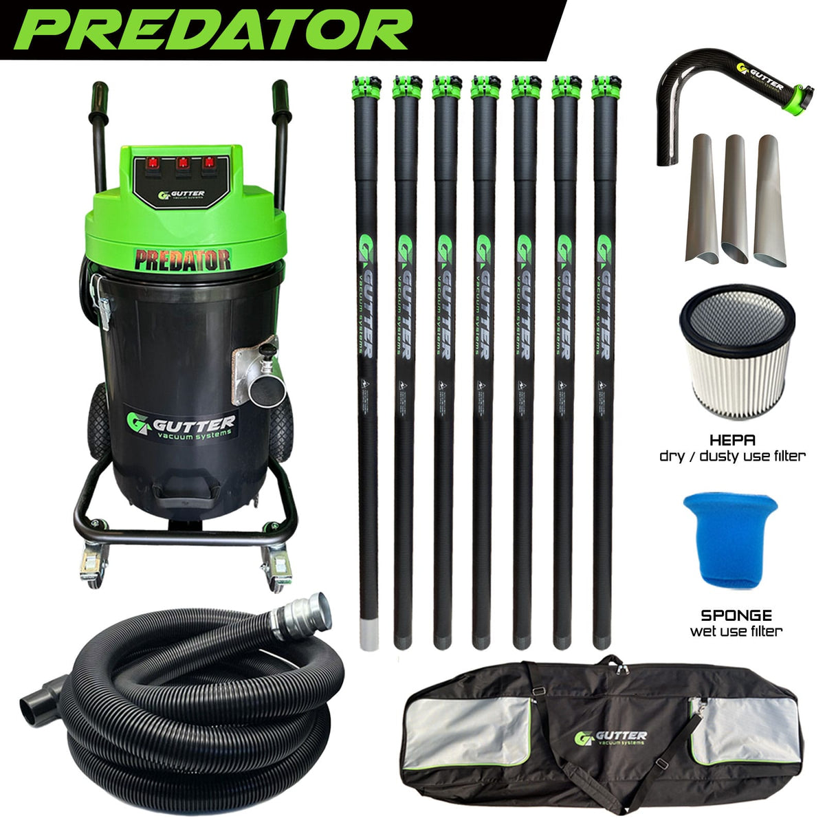 Polypropylene Predator - 35ft Clamped Carbon Fibre Pole Kit - 10m Universal Hose