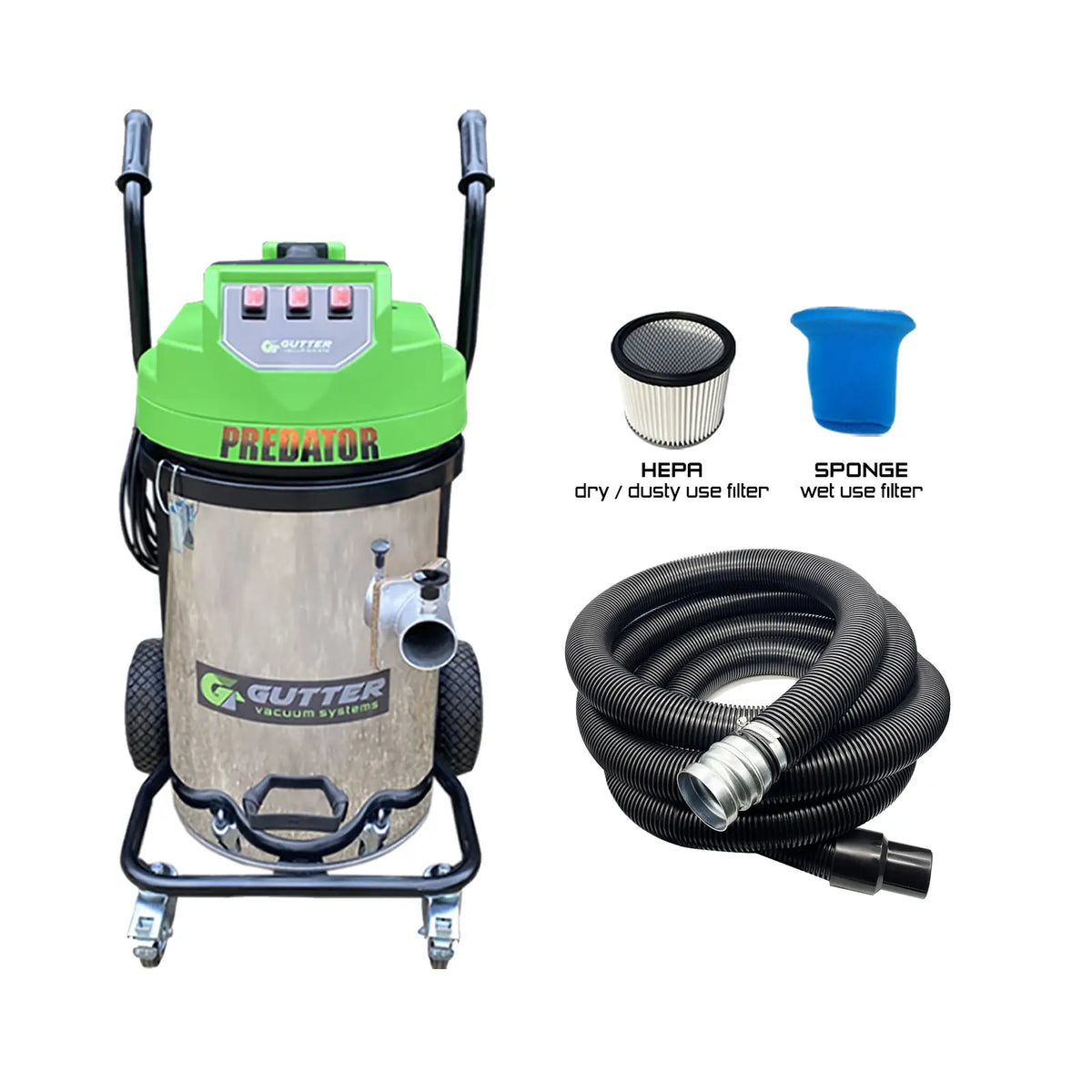 Stainless Steel Predator 3600w Gutter Vacuum with filters and Uni Hose